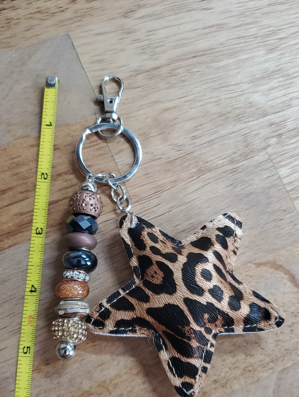 Leopard Star Keychain Charm - Metallic Brown Star and Beaded Accent
